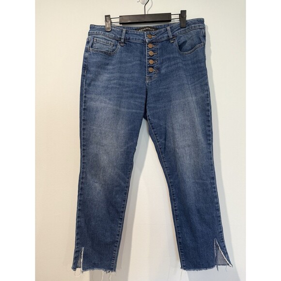 Prosperity Jeans Womens 32" Medium Wash Raw Hem & Slits Mid Rise Button Up - Picture 1 of 7